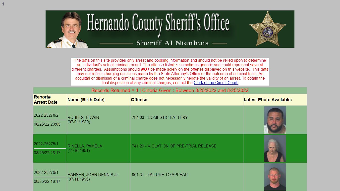 HCSO Arrests Public Records Results - hernandosheriff.org